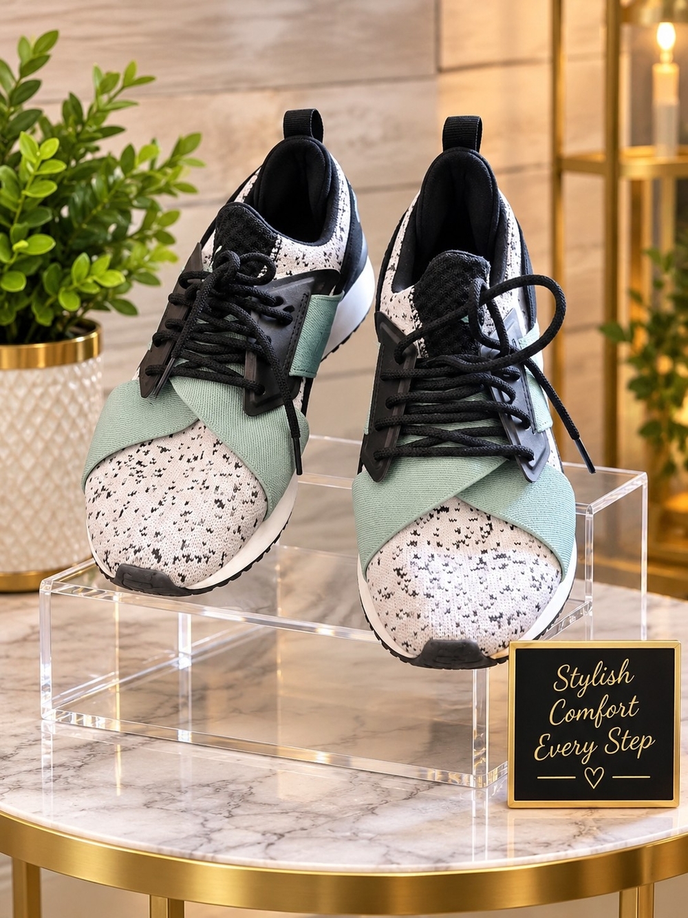 GIRL Athletic Sneakers in Mint Green and White with Black Accents